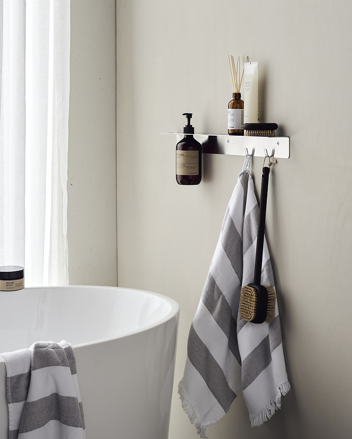 Colgador de Baño Meraki, para botellas de líquido, plateado