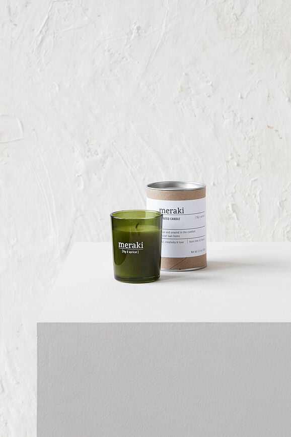 Vela aromática Meraki Green Herbal, pequeña, en cristal verde