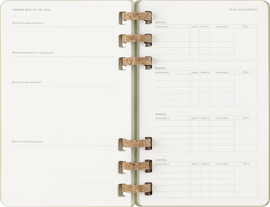 Agenda Académica Moleskine de tapa dura y espiral, 2026, 12 meses, tamaño L, pistacho