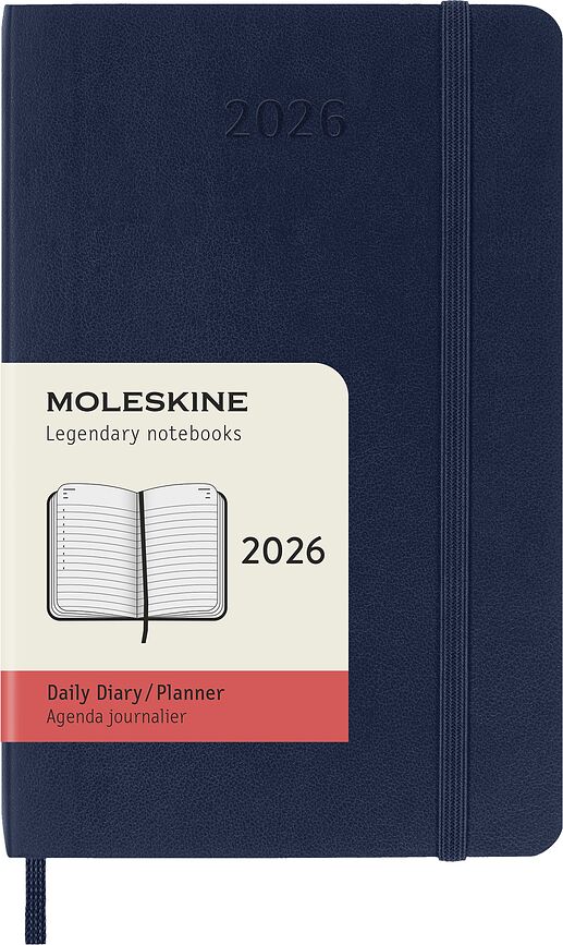 Agenda Diaria de tapa blanda Moleskine, 2026, 12 meses, formato de bolsillo P, azul marino