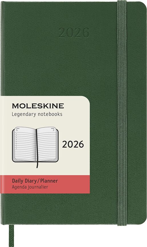 Agenda Diaria de tapa dura Moleskine, 2026, 12 meses, formato de bolsillo, verde
