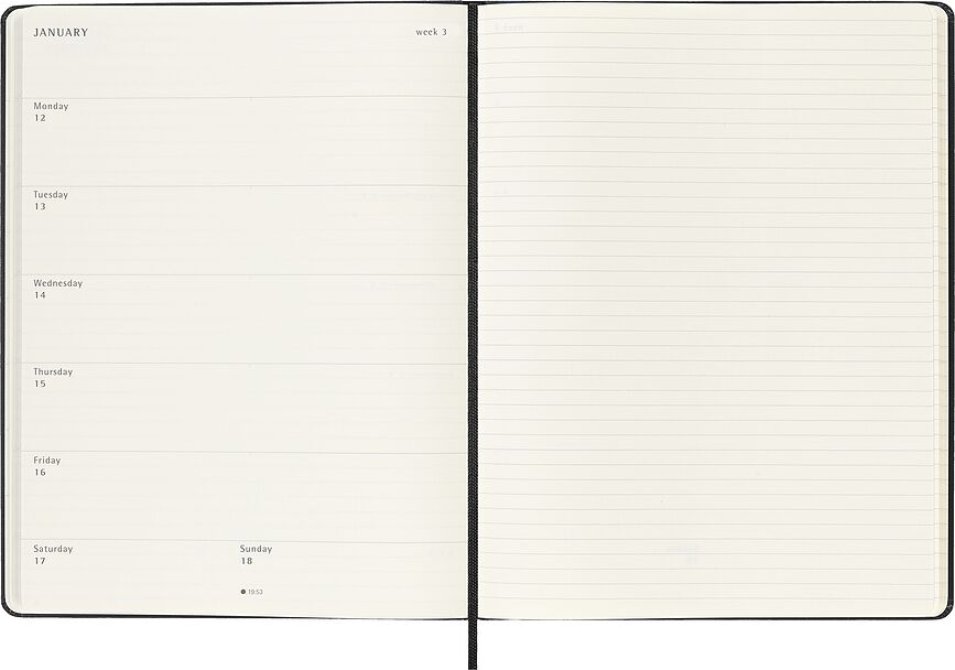 Agenda Semanal Moleskine de tapa dura, 12 meses, tamaño XL, 2026, negro