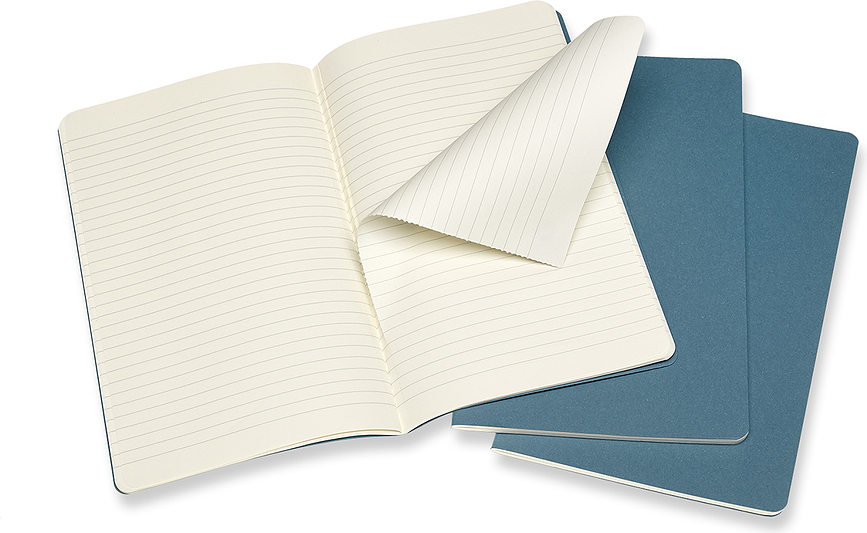 Cuadernos Moleskine Cahier Journals L rayados, azules, 3 unidades