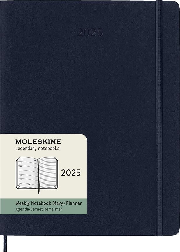 Kalendár Moleskine 2025 12M týždenný mäkká väzba XL tmavomodrý