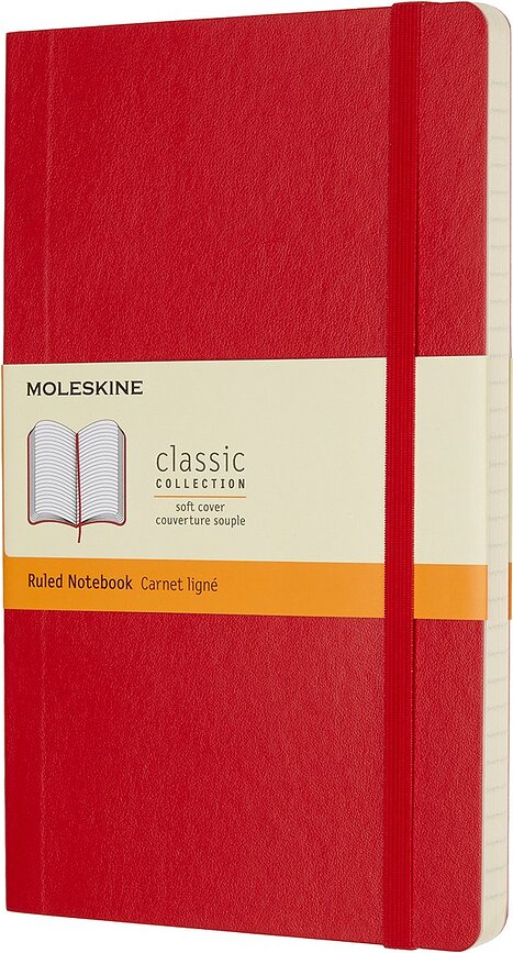Līniju piezīmju klade Moleskine mīksts vāks sarkana L 192 lapas