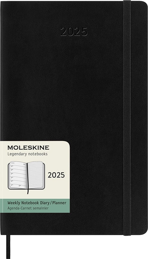 Moleskine 2025 12M Kalender L must iganädalane pehme köide