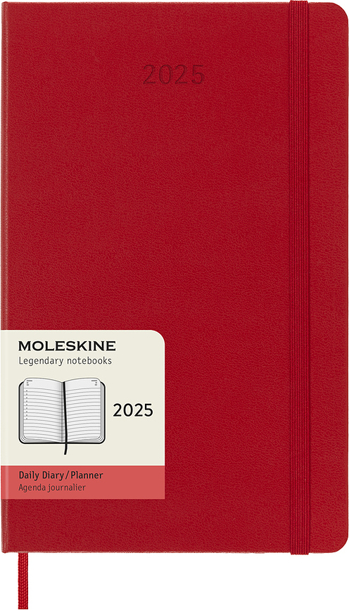 Moleskine 2025 12M Kalender L punane iga päev kõva köide