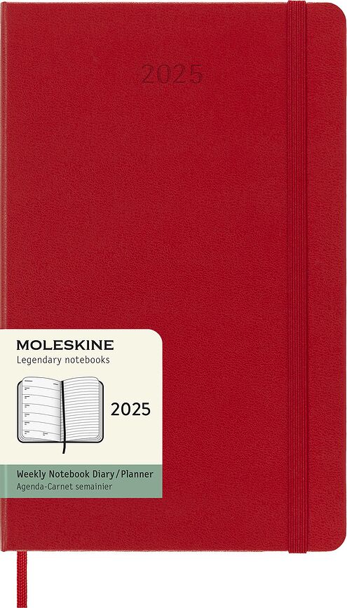 Moleskine 2025 12M Kalender L punane iganädalane kõva köide