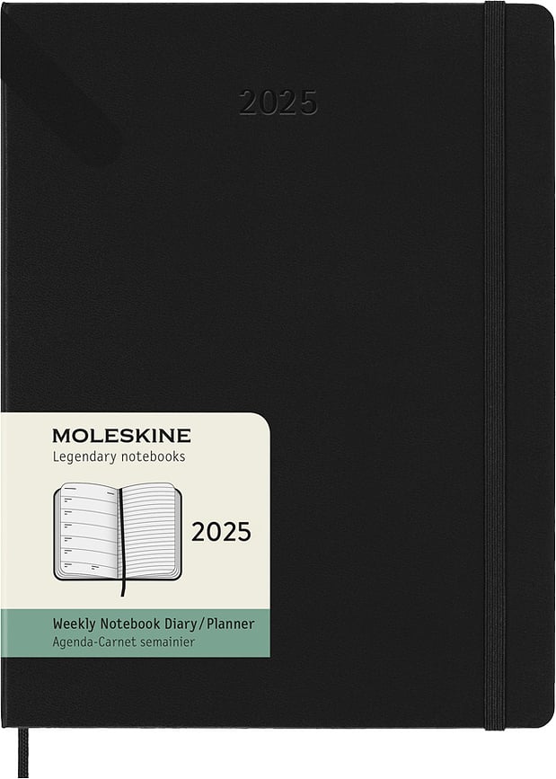 Moleskine 2025 12M Kalender XL must iganädalane kõva köide