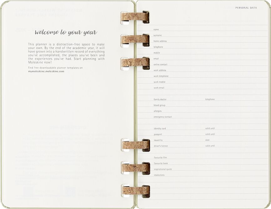 Moleskine Academic Planer spiralni tvrdi uvez 12 mjeseci 2026 L pistacija