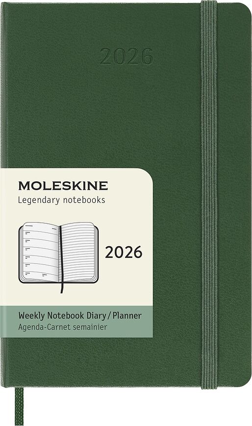 Moleskine Agenda Hebdomadaire rigide, 2026, 12 mois, vert, Format de poche