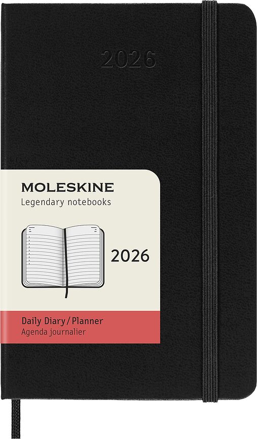 Moleskine Agenda journalier 2026, 12 mois, à couverture rigide, format Poche
