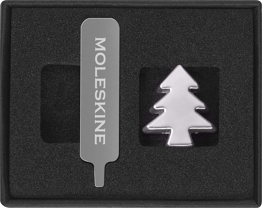 Moleskine Broche pour carnet, motif sapin, argentée