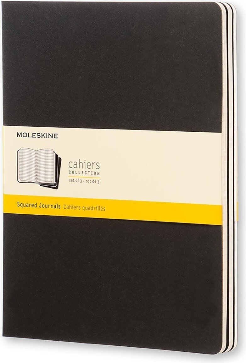Moleskine Cahier Journals Karierte Notizbücher XL schwarz 3 St.