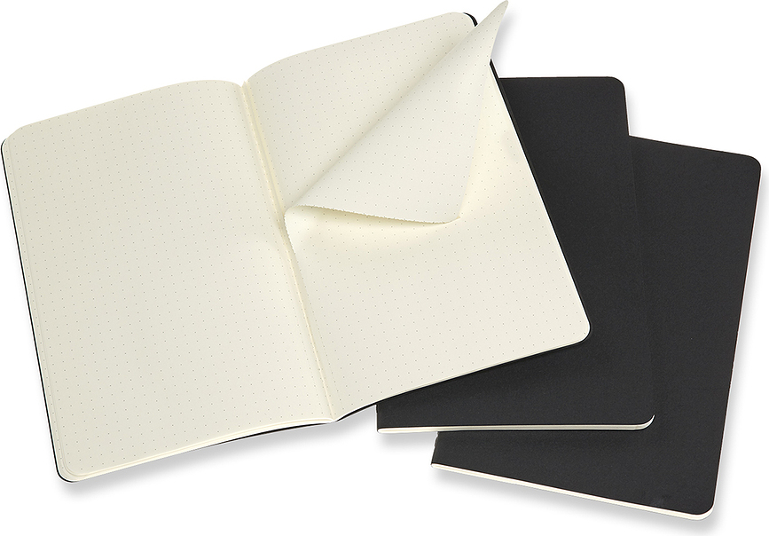 Moleskine Cahier Journals L Carnets à points, noirs, Lot de 3