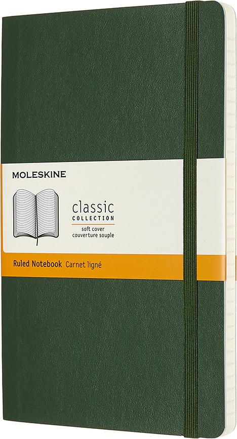 Moleskine Carnet ligné, Grand format L, 192 pages, couverture souple, vert forêt