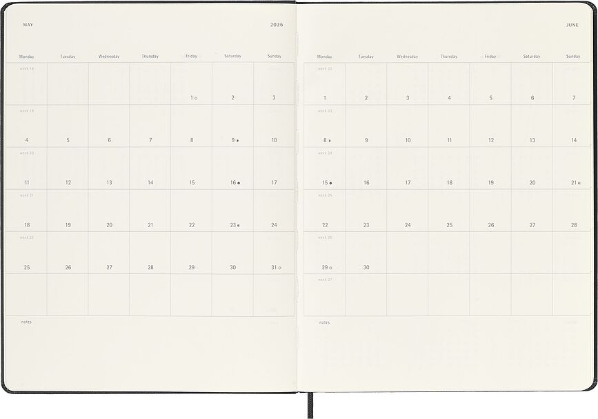 Moleskine Ημερολόγιο Εβδομαδιαίο Σκληρόδετο, 2026, 12 μήνες, XL, μαύρο