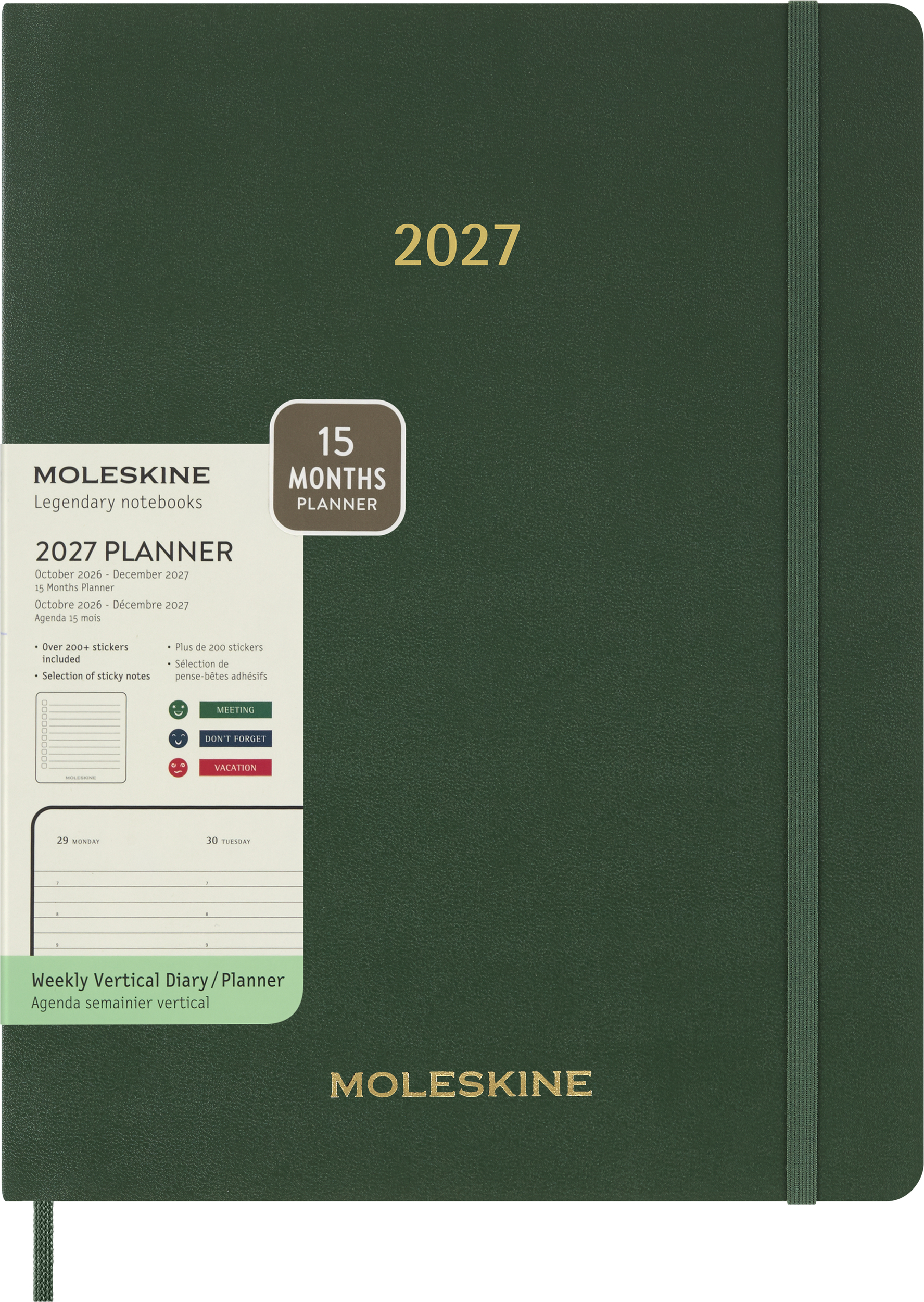 Moleskine Essential 15M XXL 2027 Wochenkalender vertikal, Softcover, grün
