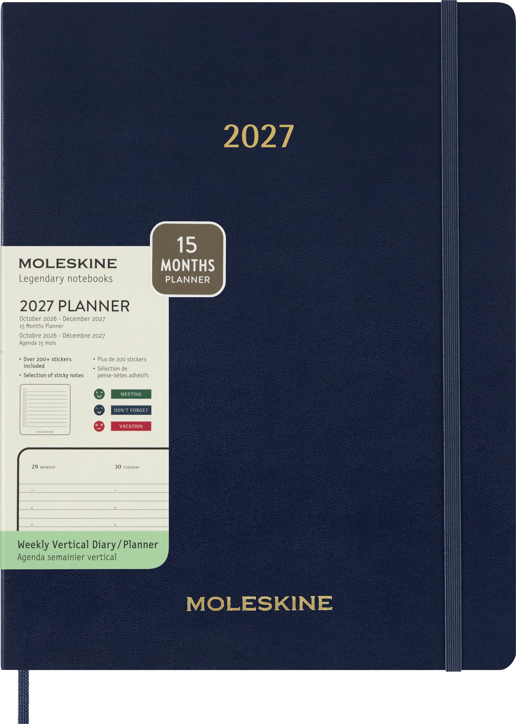 Moleskine Essential 15M XXL 2027 Wochenkalender vertikal, Softcover, marineblau