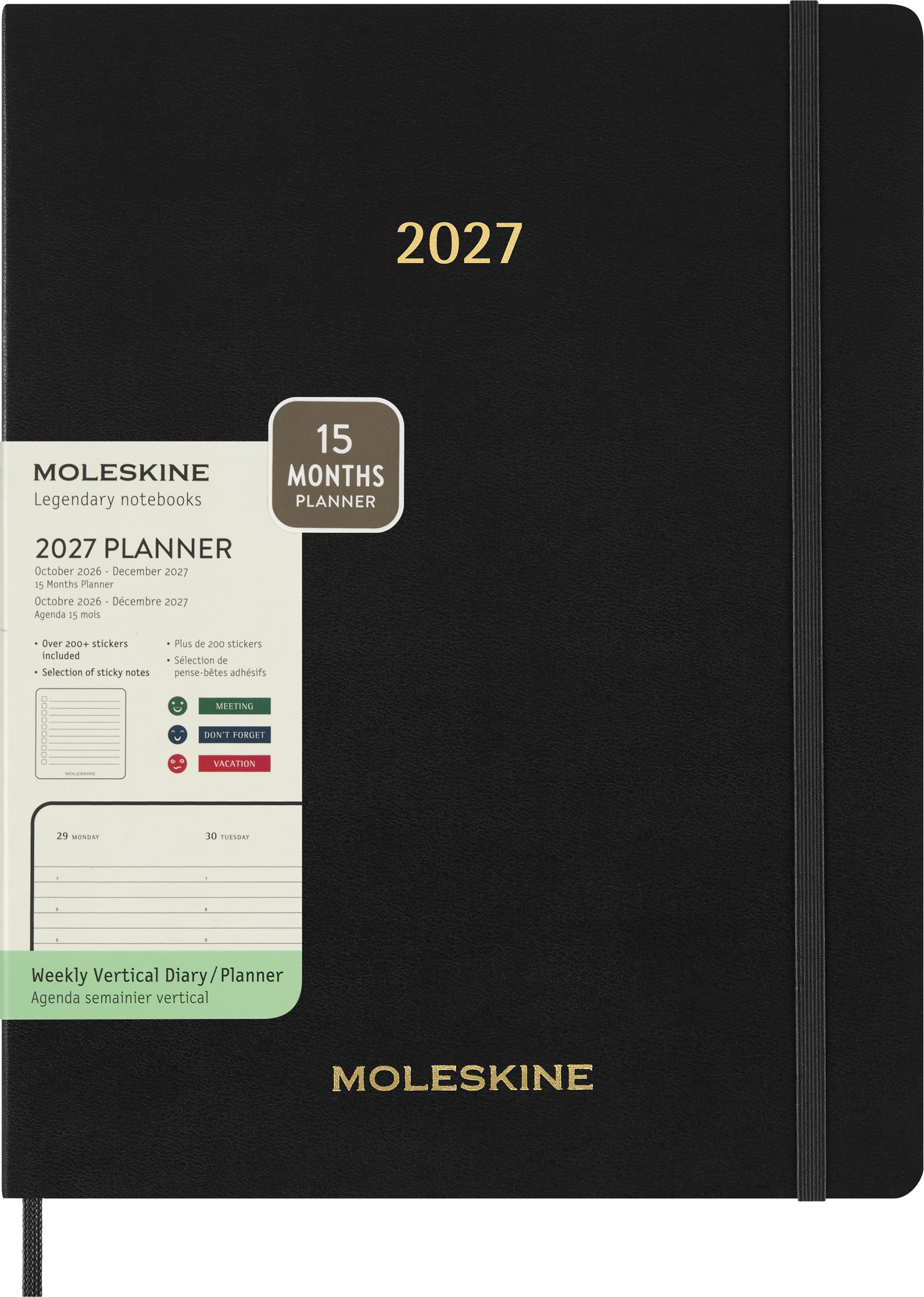 Moleskine Essential 15M XXL 2027 Wochenkalender vertikal, Softcover, schwarz