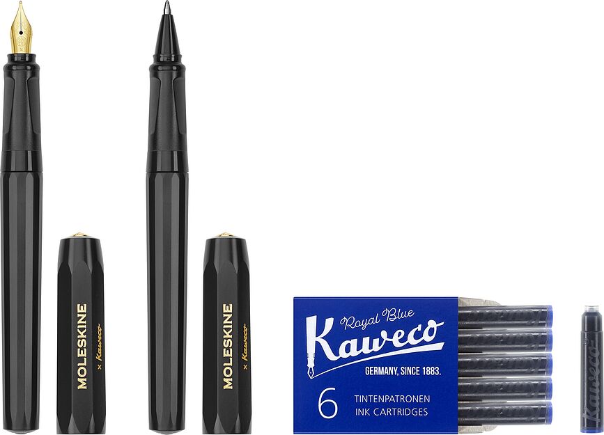 Moleskine & Kaweco Σετ Πένας και Στυλό Διαρκείας, μαύρο, με 6 ανταλλακτικά μελάνης, 9 τμχ