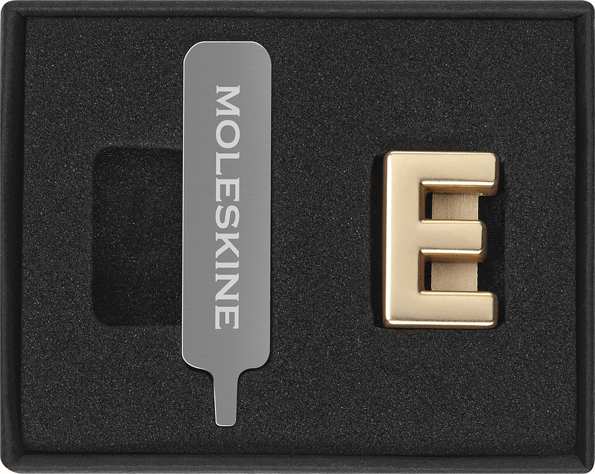Moleskine Pin's pour carnet, lettre E, doré