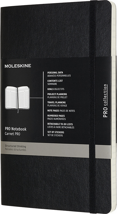 Moleskine Professional Carnet ligné, taille L, 192 pages, noir, couverture souple