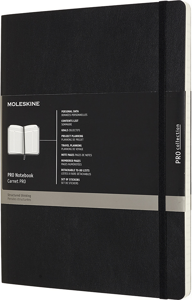 Moleskine Professional Märkmeraamatud XL 192 lehekülge mustad paelaga pehmed köited