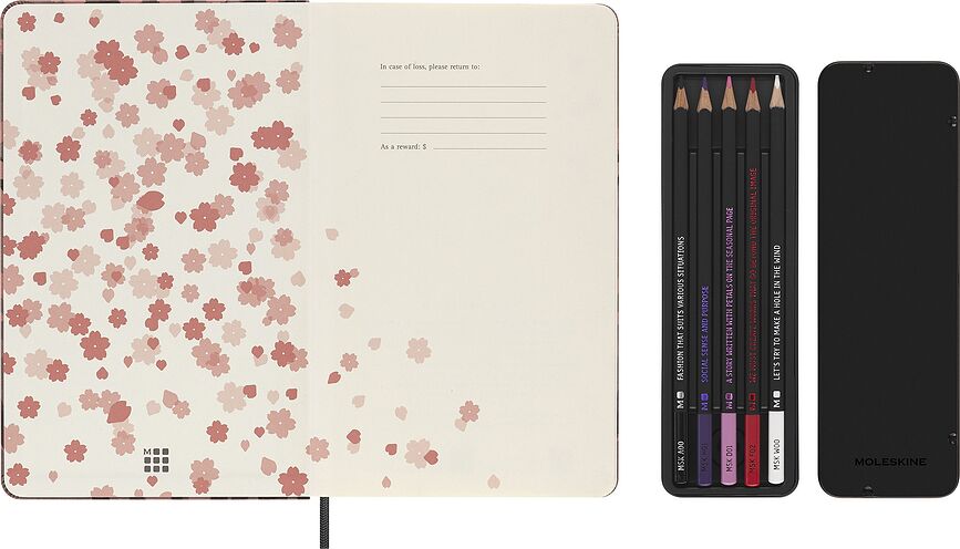 Moleskine Sakura Bilježnica L set s bojicama u poklon kutiji 2 kom.