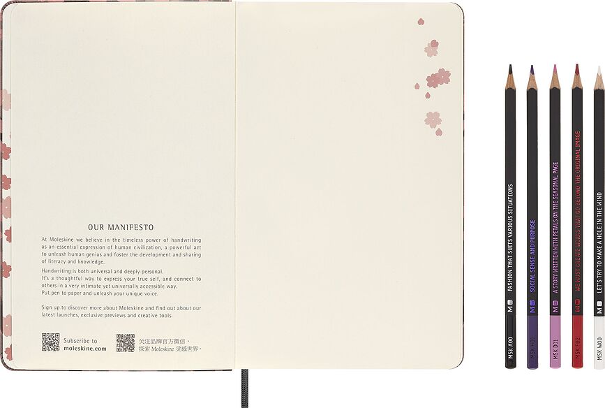 Moleskine Sakura Märkmeraamatud L värvipliiatsite komplektiga kinkekarbis 2 tk.