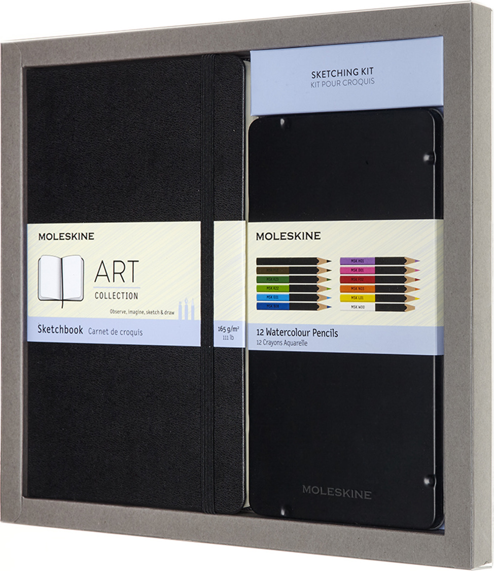 Moleskine Skizzenbuch L 165 g/m² mit Buntstifte-Set 2 El.