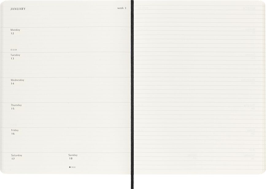 Moleskine Tedenski planer 2026 12M XL, črn