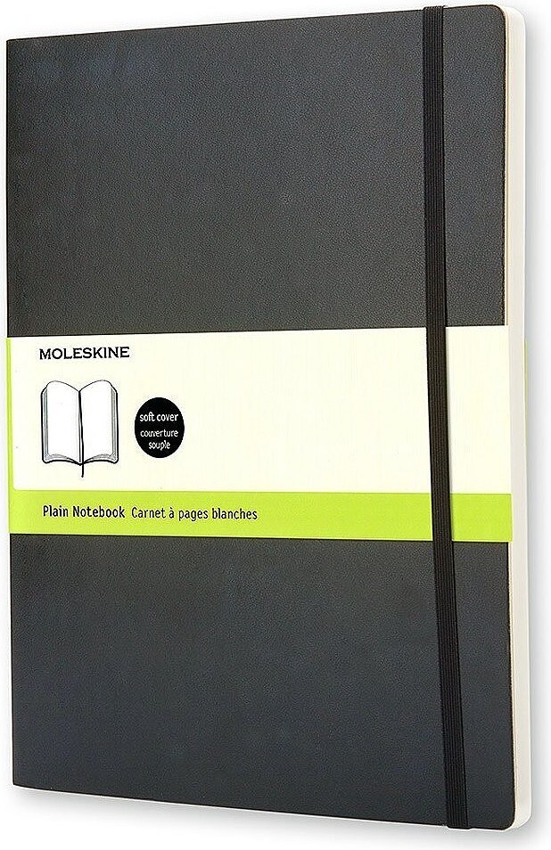 Piezīmju bloks Moleskine mīkstos vākos gluds melns XL