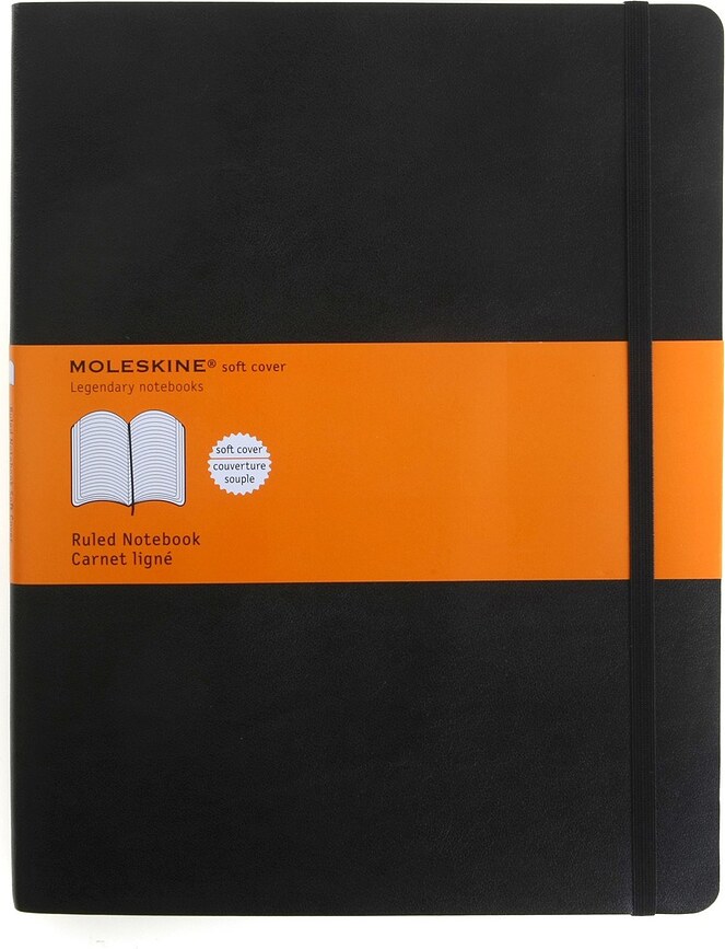 Piezīmju bloks Moleskine mīkstos vākos līniju melns XL