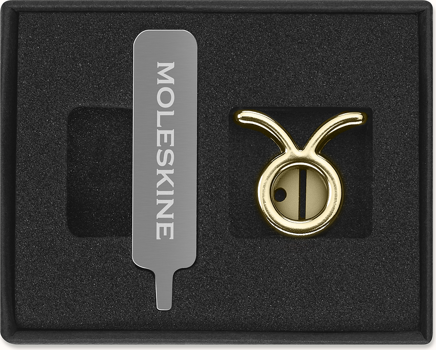 Pin's pour Carnet Moleskine, signe du zodiaque Taureau, doré