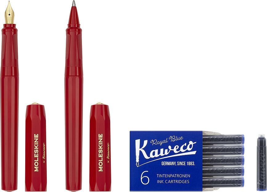 Пір'яна ручка та кулькова ручка Moleskine & Kaweco з 6 картриджами, 9 ел.