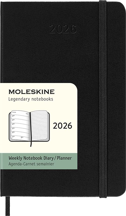 Týdenní diář Moleskine 2026 12M P, černý, v pevné vazbě