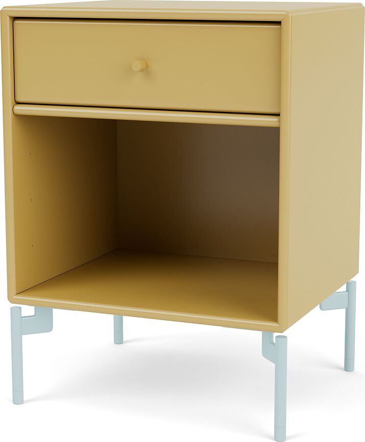 Dream Nachtschrank senffarbig auf hellblauen Beinen