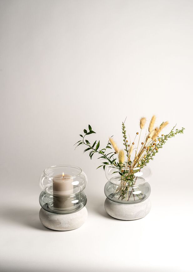 Bagel Vase ou Bougeoir, 18,5 cm, gris