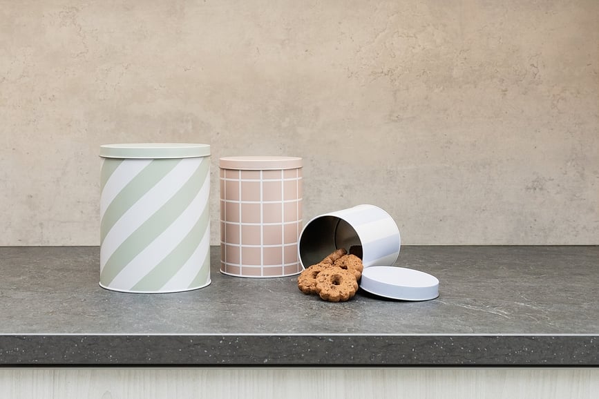 Checks & Stripes Boîtes de Rangement, rose, ocre et marron, Lot de 3