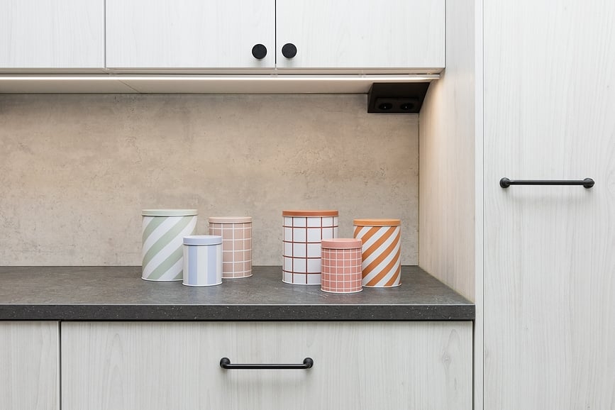 Checks & Stripes Boîtes de Rangement, rose, ocre et marron, Lot de 3