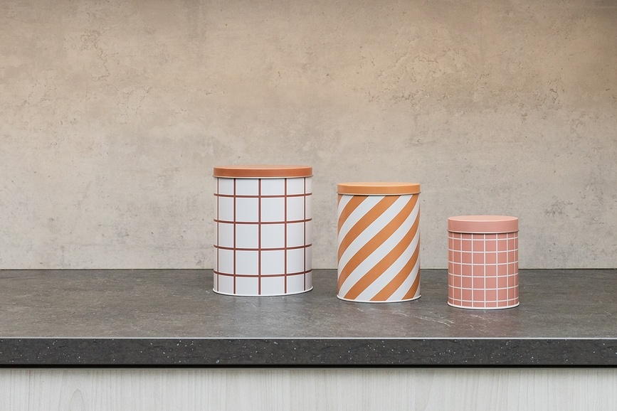 Checks & Stripes Boîtes de Rangement, rose, ocre et marron, Lot de 3