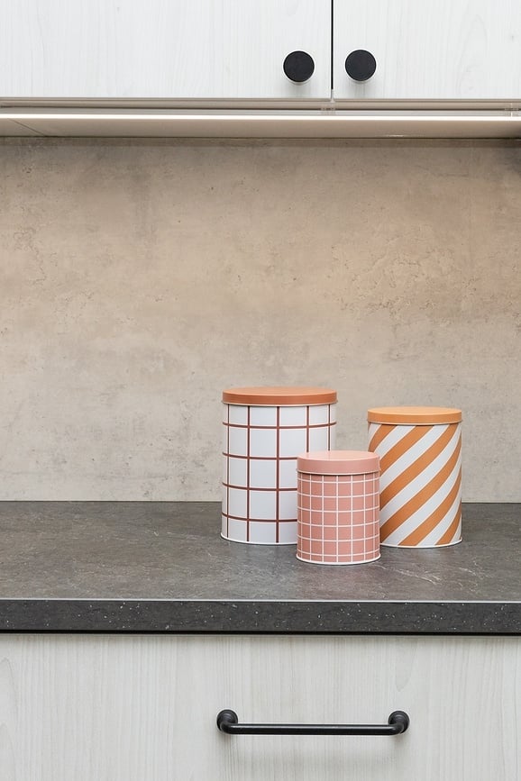 Checks & Stripes Boîtes de Rangement, rose, ocre et marron, Lot de 3