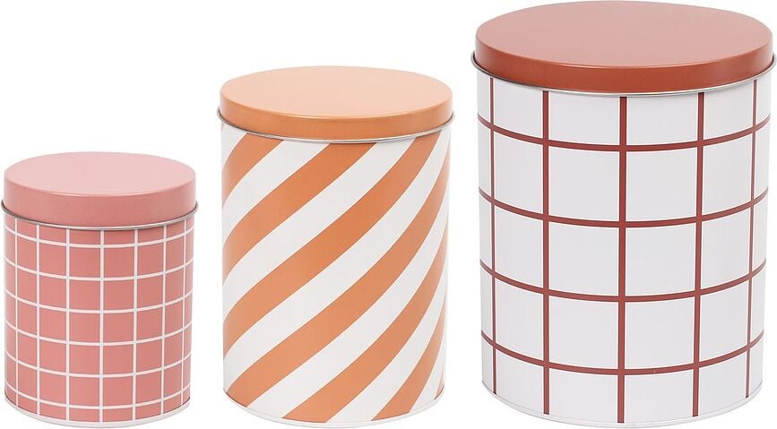 Checks & Stripes Boîtes de Rangement, rose, ocre et marron, Lot de 3