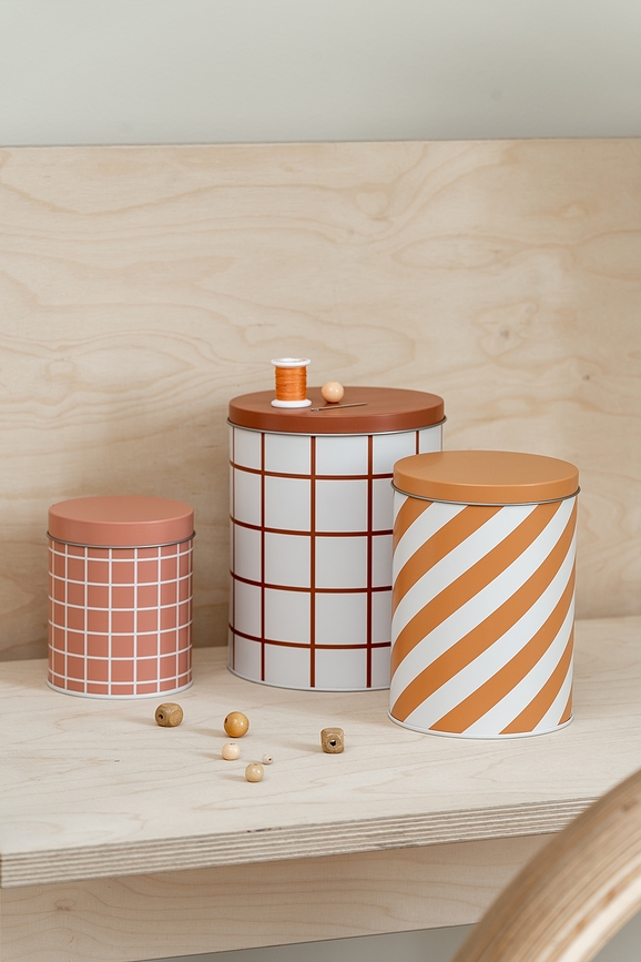 Checks & Stripes Δοχεία Αποθήκευσης, ροζ, ώχρα και καφέ, 3 τμχ