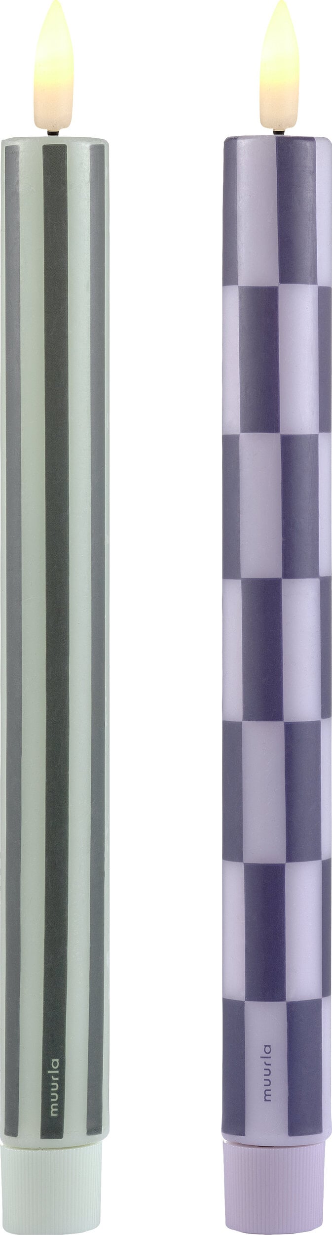 Checks & Stripes LED-Kerzen 25 cm, grün-lila, 2 St.