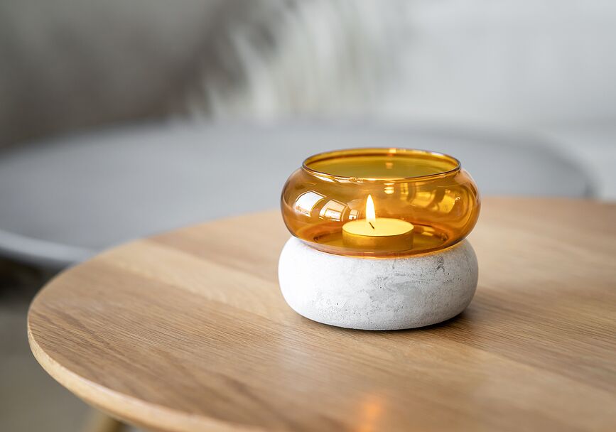 Jarrón o Portavelas Bagel, 12 cm, ámbar