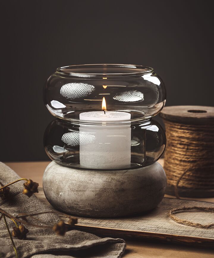 Jarrón o Portavelas Bagel, 18,5 cm, gris