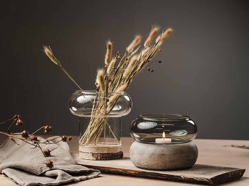 Jarrón o Portavelas Bagel, 18,5 cm, gris