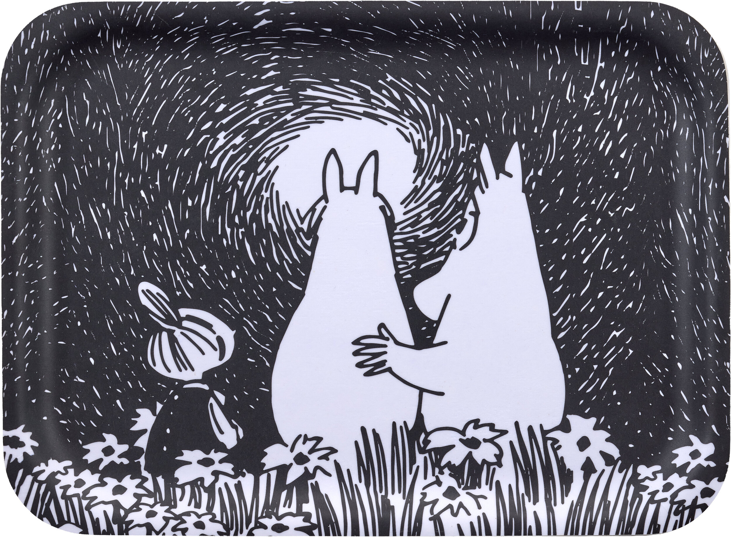 Muminki Friendship Serviertablett 27 x 20 cm, schwarz-weiß